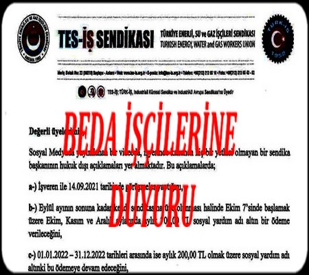 BEDA İŞÇİLERİNE DUYURU