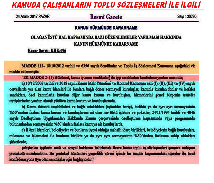 KAMUDA İMZALANACAK TİS LERLE İLGİLİ