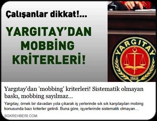 YARGITAYDAN MOBBİNG KRİTELRELİ