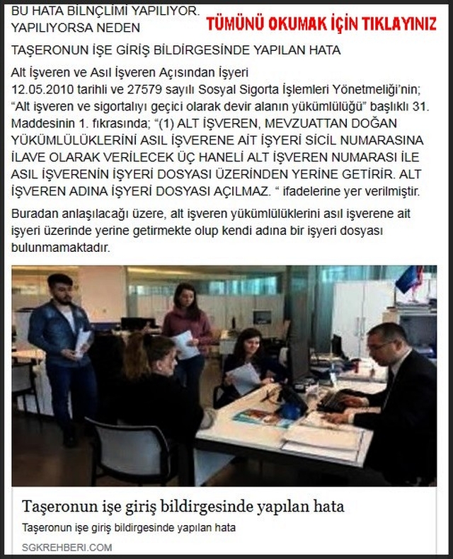 TEŞERONUN İŞE GİRİŞ BİLDİRGESİNDE YAPILAN HATA