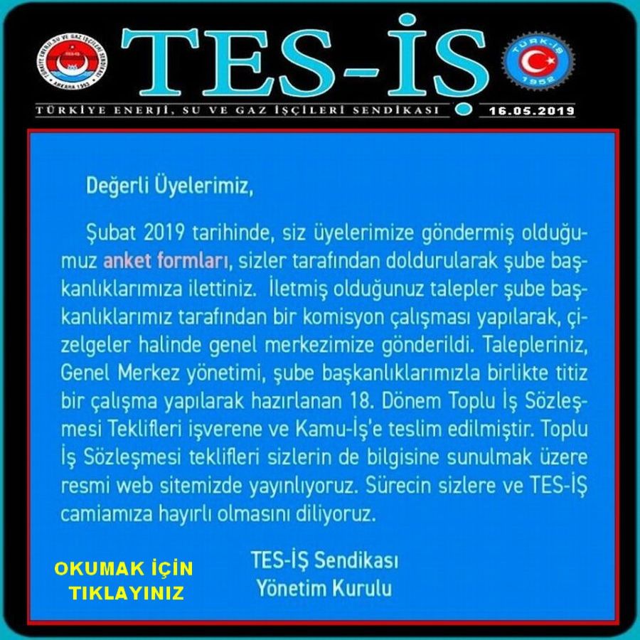 18.TİS TASLAK DUYURUSU