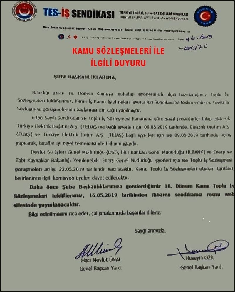 KAMU SÖZLEŞMELERİ İLE İLGİLİ DUYURU