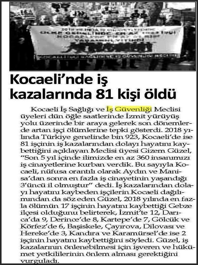 KOCAELİNDE İŞ KAZALARINDA 