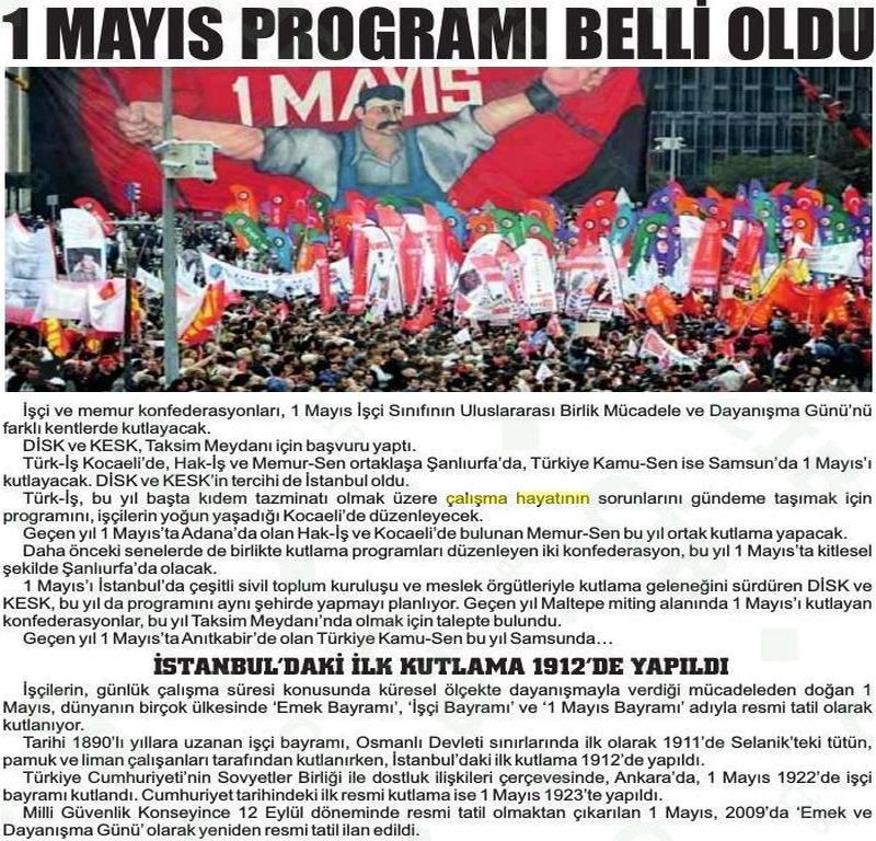 1 MAYIS PROGRAMI BELLİ OLDU