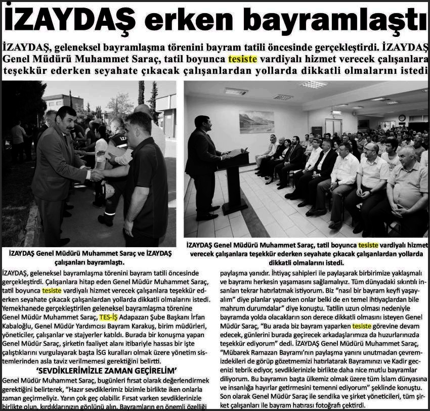 İZAYDAŞ DA ERKEN BAYRAMLAŞMA