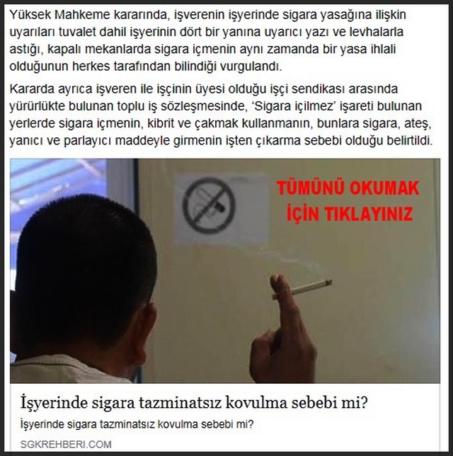 İŞYERİNDE SİGARA KOVULMA NEDENİMİ