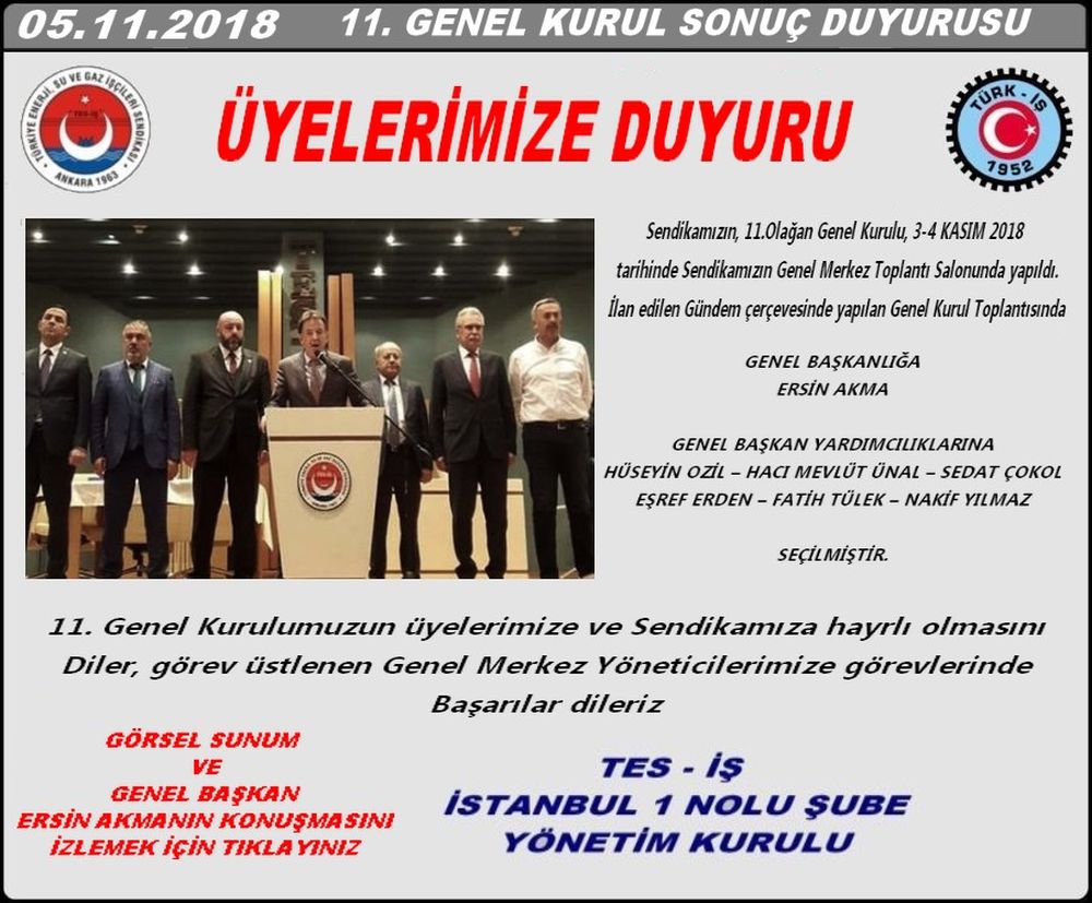 11.OLAĞAN GENEL KURULU DUYURUSU