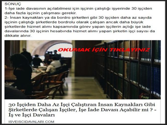 30 İŞÇİDEN DAHA AZ ÇALIŞTIRAN İŞÇİNİN İŞE İADESİ