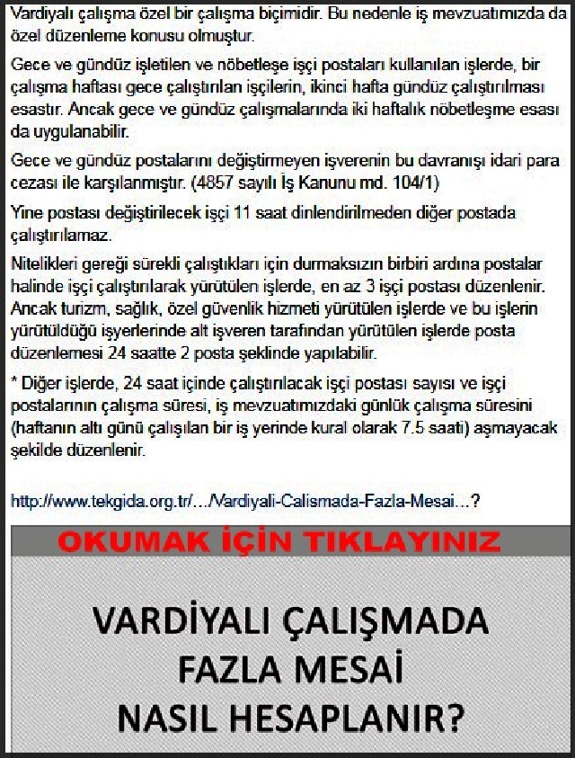 VARDİYALI ÇALIŞMADA FAZLA MESAİ