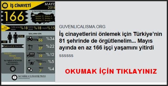 MAYIS AYINDA EN AZ 166 İŞÇİ YAŞAMINI YİTİRDİ