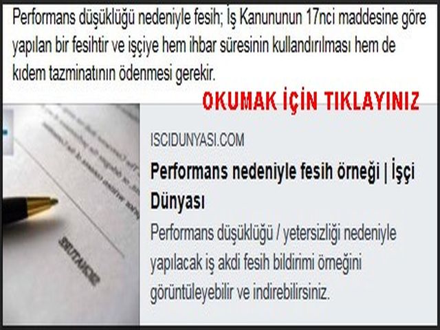 PERFORMANS NEDENİYLE FESİH ÖRNEĞİ