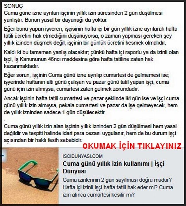 CUMA GÜNÜ YILLIK İZİN ALAN İŞÇİ