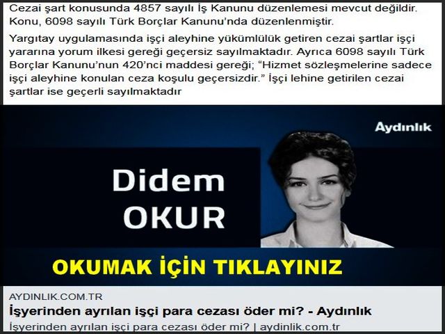 İŞYERİNDEN AYRILAN İŞÇİ PARA CEZASI ÖDERMİ