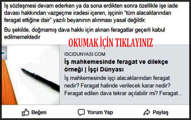 İŞ MAHKEMESİNDEN FERAGAT