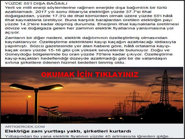 ELEKTRİĞE ZAM VATANDAŞI YAKTI