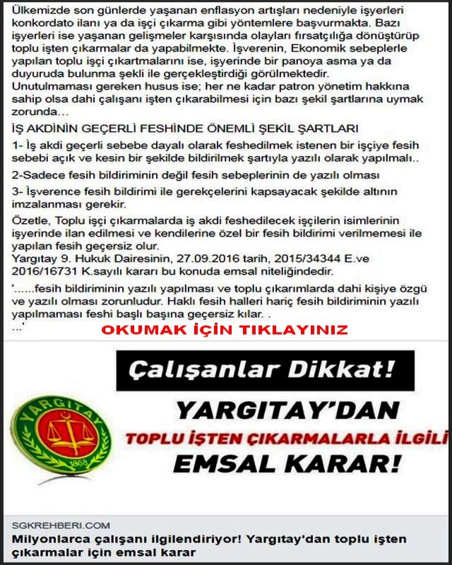 TOPLU İŞÇİ ÇIKARMALARLA İLGİLİ EMSAL KARAR