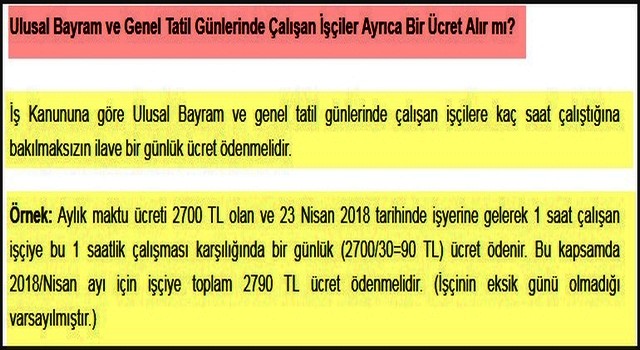 ULUSAL BAYRAM GENEL TATİL GÜNÜ ÜCRETİ