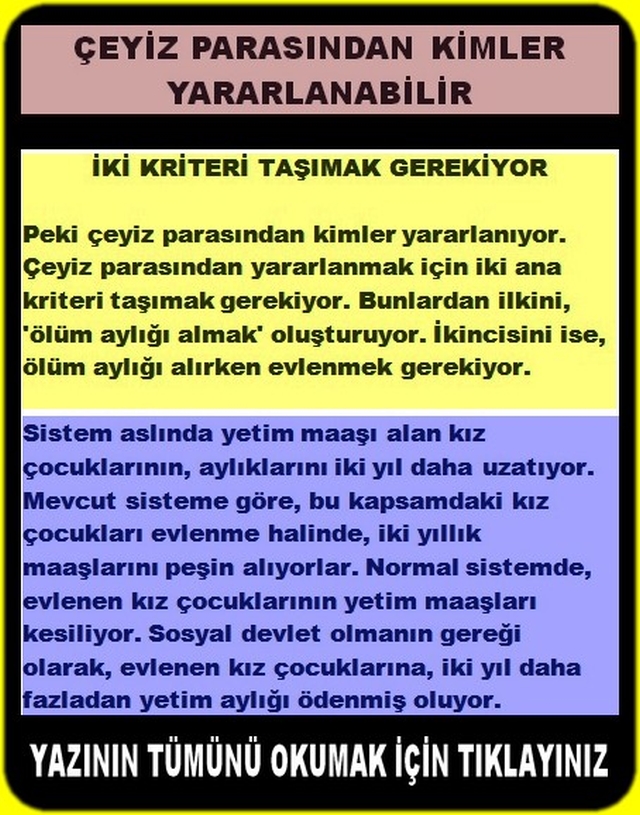 ÇEYİZ PARASINDAN KİMLER YARARLANABİLİRLER