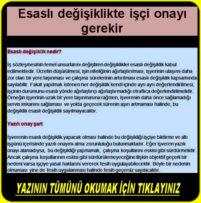 ESASLI DEĞİŞİKLİKTE İŞÇİNİN ONAYI GEREKİR