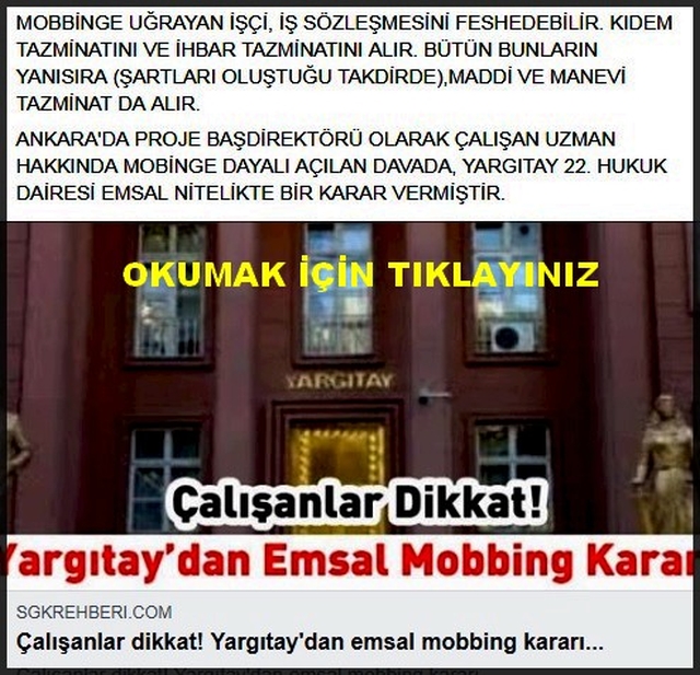 YARGITAYDAN MOBBİN G İÇİN EMSAL KARAR