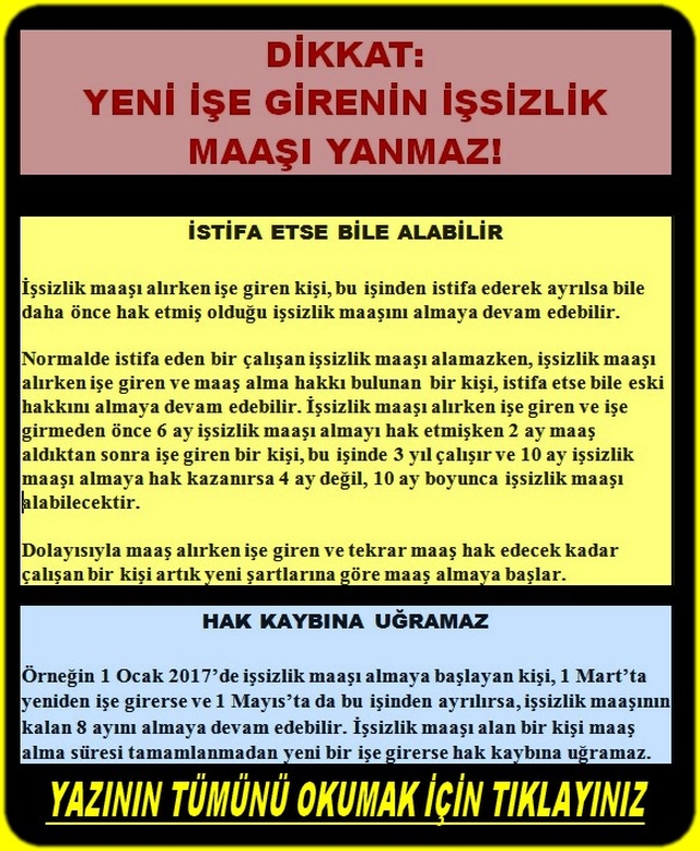 İŞE YENİ GİRENİN İŞSİZLİK MAAŞI YANMAZ