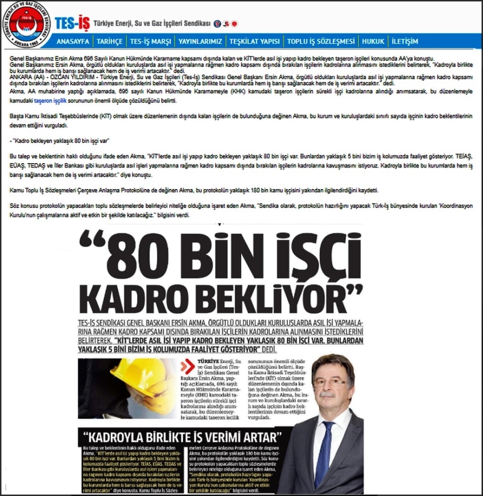 80 BİN  TAŞERON KADRO BEKLİYOR