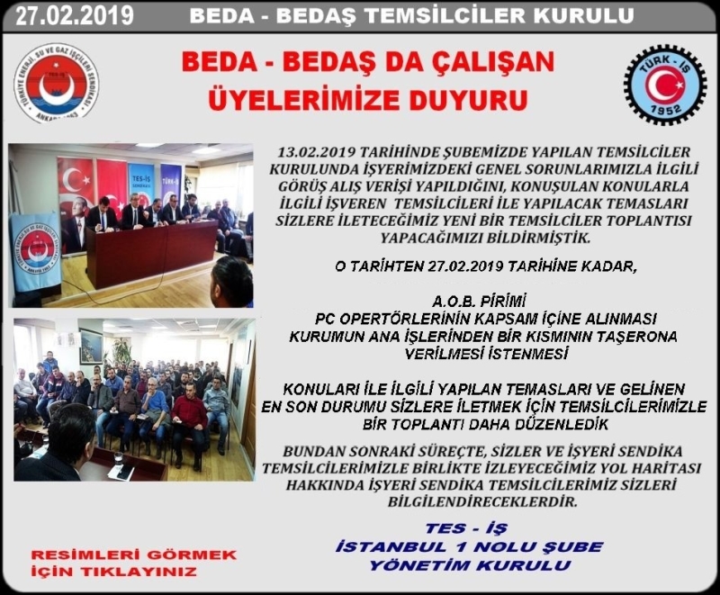 BEDA VE BEDAŞ TEMSİLCİLER KURULU