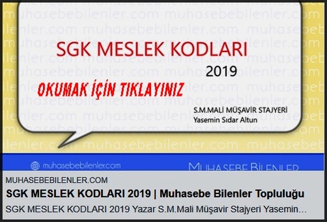 2019 SGK MESLEK KODLARI