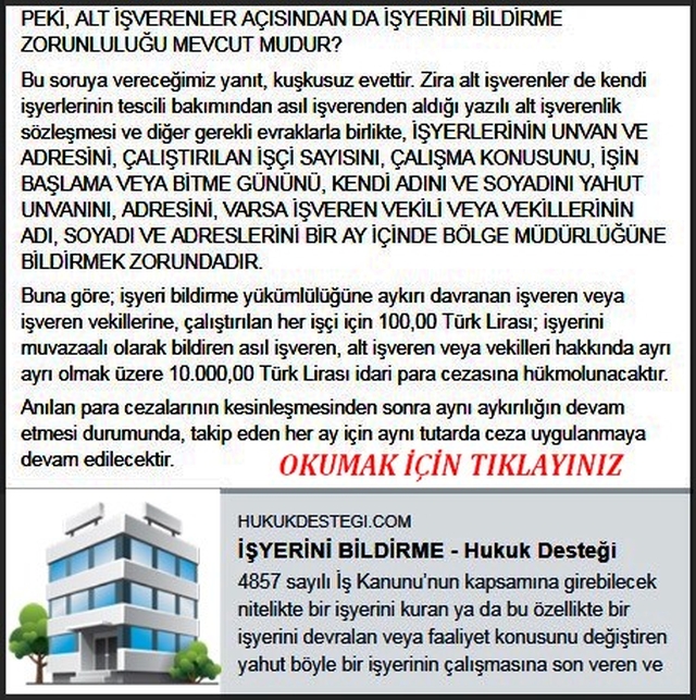 İŞYERİNİ BİLDİRME