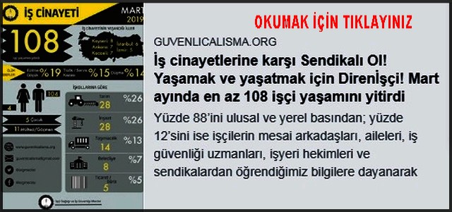 MART AYINDA 108 İŞÇİ YAŞAMINI YİTİRDİ