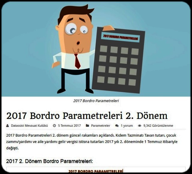 2017 BORDRO PARAMETRELERİ