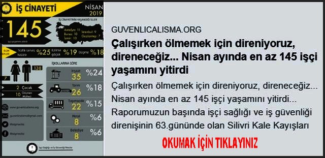 NİSAN AYINDA EN AZ 145 İŞÇİ YAŞAMINI YİTİRDİ