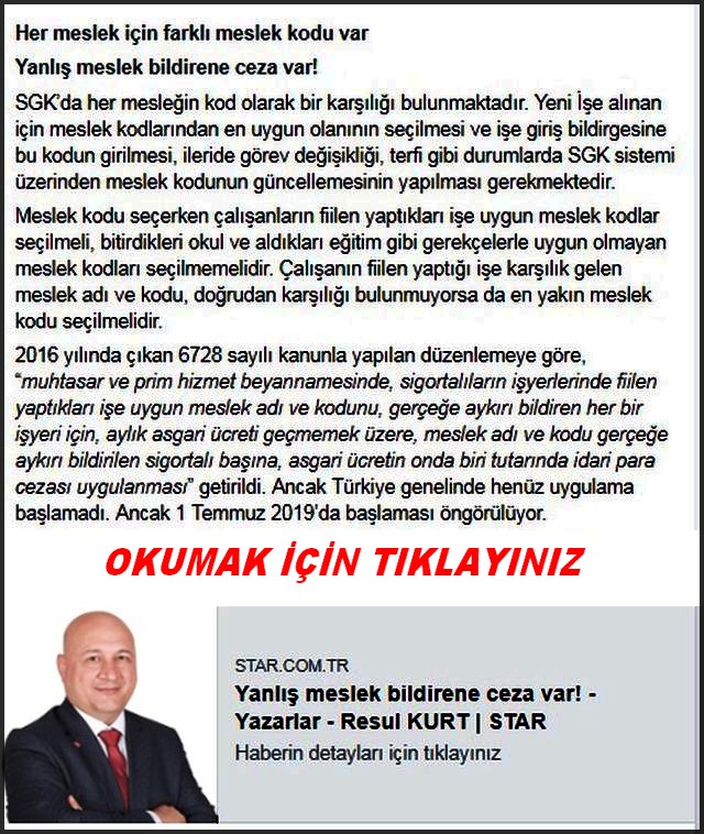 YANLIŞ MESLEK BİLDİRİMİNE CEZA