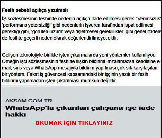 WHATS APP LA İŞTEN ÇIKARMA