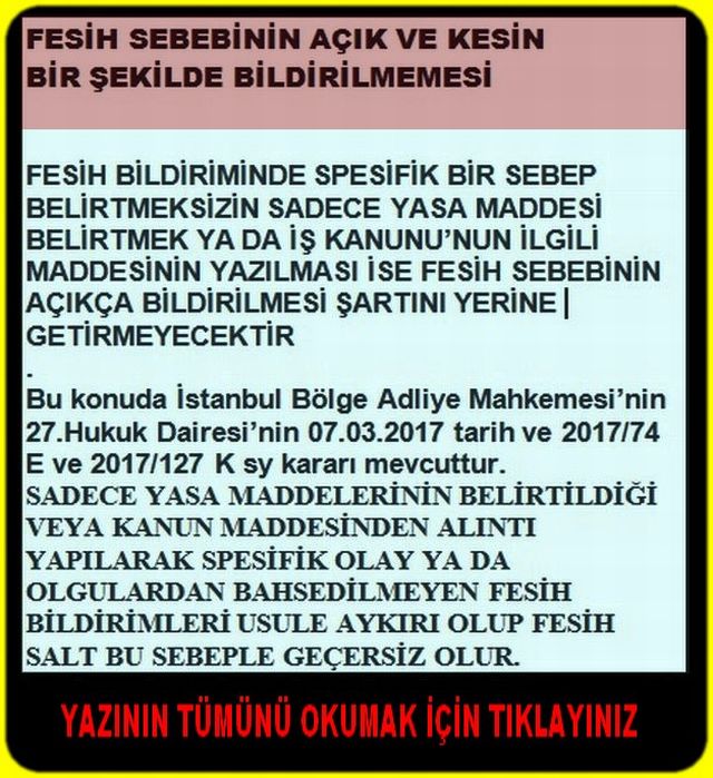 FESİH SEBEBİNİN AÇIK VE KESİN ŞEKİLDE BİLDİRİLMEMESİ