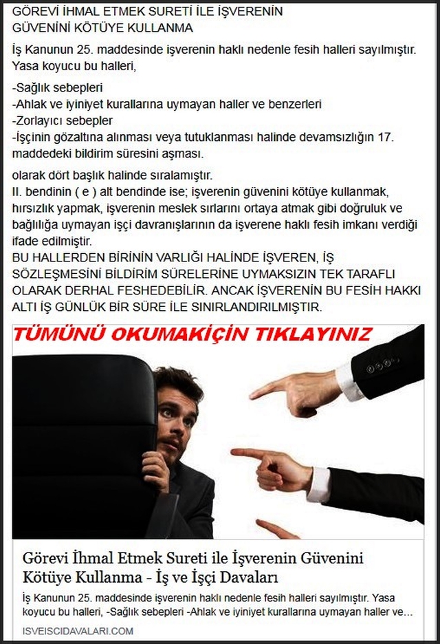 GÖREVİNİ İHMAL SURETİYE İŞVERENİN