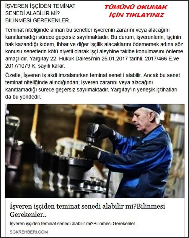 İŞVEREN İŞÇİDEN TEMİNAT