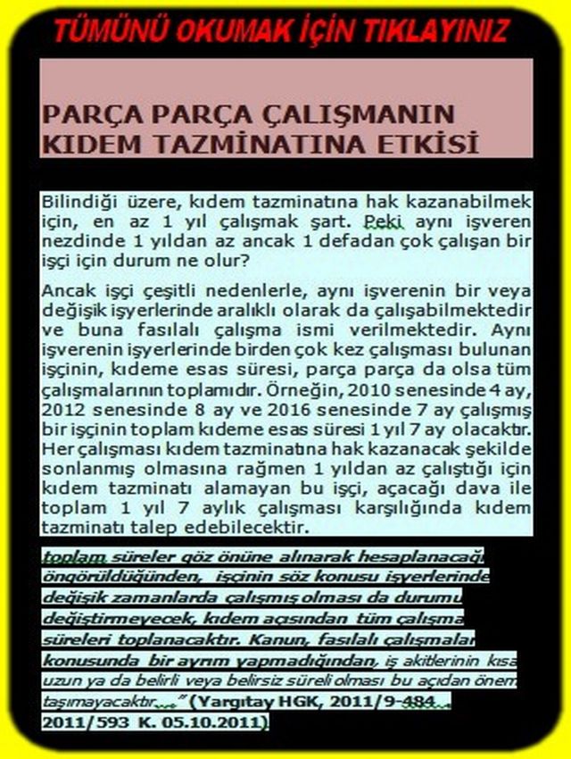 PARÇA PARÇA ÇALIŞMANIN KIDEM TAZMİNATINA ETKİSİ