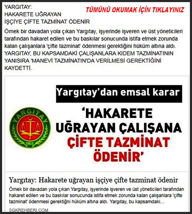 HAKARETE UĞRAYAN  İŞÇİYE ÇİFTE TAZMİNAT