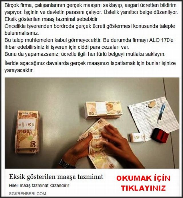 EKSİK GÖSTERİLEN MAAŞA TAZMİNAT