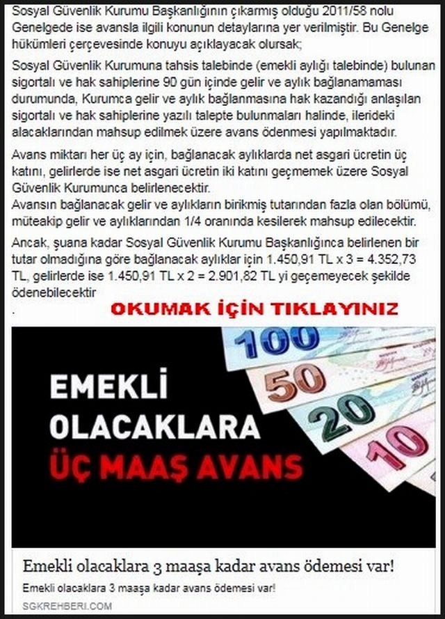 EMEKLİ OLACAKLARA 3 MAAŞ AVANS