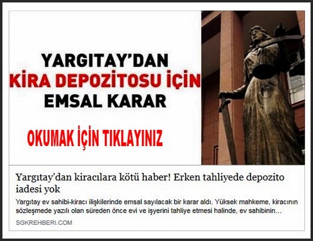 YARGITAYDAN KİRA DEPOZİTOSU İÇİN EMSAL KARAR