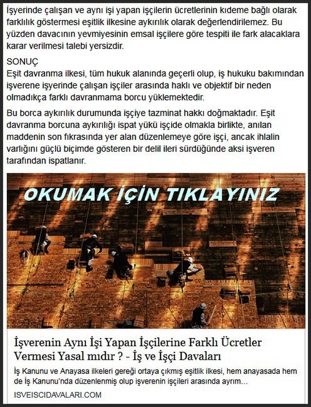 İŞVERENİN AYNI İŞİ YAPAN İŞÇİYE FARKLI ÜCRET VERMESİ