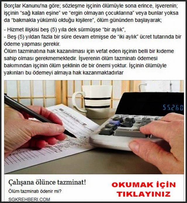 ÇALIŞANA ÖLÜNCE TAZMİNAT