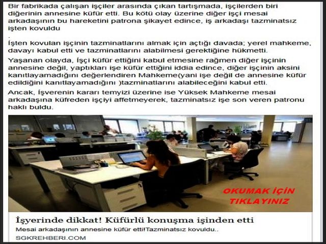 İŞYERİNDE KÜFÜRLÜ KONUŞMA İŞİNDEN ETTİ