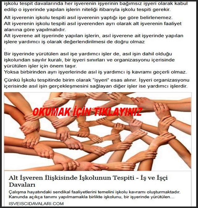 ASIL İŞVEREN İLİŞKİSİNDE İŞKOLU TESPİTİ