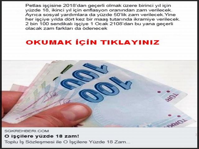 O İŞÇİLERE % 18 ZAM