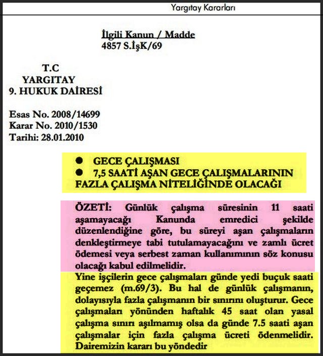 7,5 SAATİ AŞAN GECE ÇALIŞMALARININ FAZLA MESAİ SAYILACAĞI