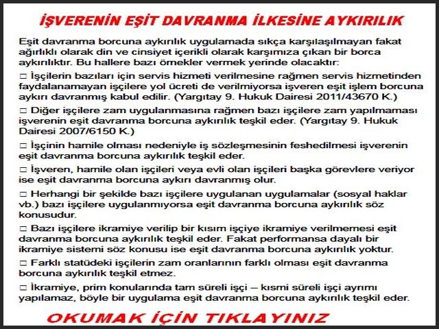 İŞVERENİN EŞİT DAVRANMA BORCU