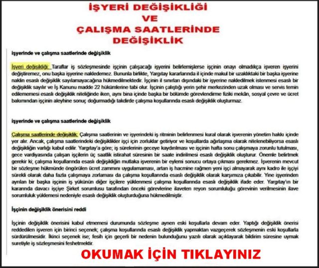 İŞYERİ VE ÇALIŞMA SAATLERİNİN DEĞİŞİKLİĞİ